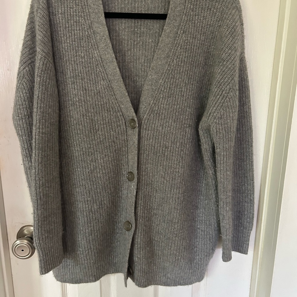 Jenni Kayne Gray Cardigan Sweater V-Neck Ribbed Knit